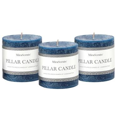 Imagem de Conjunto de 3 velas de pilar de 7 x 7,6 cm - Velas sem perfume derramadas à mão, queima longa limpa, grande vela, vela sem gotejamento sem fumaça para mesa de jantar, casamento, casa, banheiro