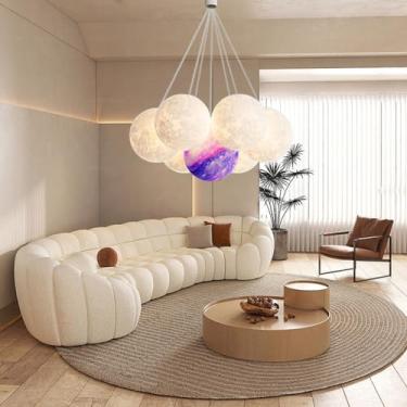 Imagem de Lustre de teto dourado, luminária de teto com design de lua, lustre pendente para sala de estar, luminária de teto linear para sala de estar, lustre moderno para quarto (colorido)