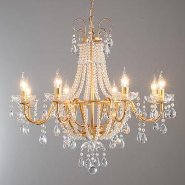 Imagem de Lustres dourados modernos - Lustres de cristal luxuosos de 8 luzes para sala de jantar, ilha de cozinha, sala de estar, quarto
