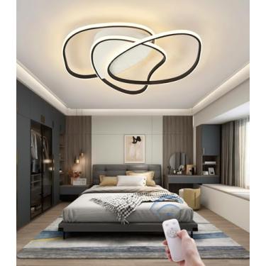 Imagem de Luminária de teto LED criativa e regulável, preta e dourada, moderna, para sala de estar, com controle remoto, em metal acrílico, com design que protege os olhos, ideal para sala de jantar,