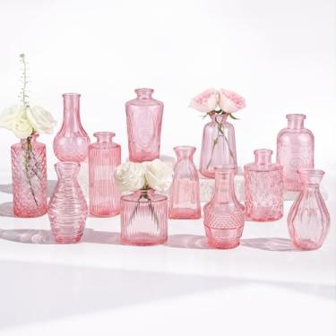 Imagem de Pacote com 12 vasos de botão a granel - vasos de flores rosa BEAHOT para decorações de casamento, vaso de vidro para decoração de mesa, vaso pequeno para casa, dia das mães, centros de mesa, festa