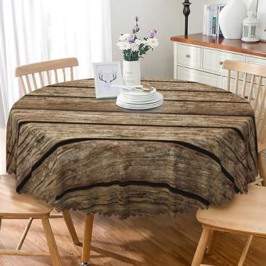 Imagem de SIEDYCV Toalha de mesa redonda de grão de madeira marrom 178 cm, tecido estampado, tecido de poliéster, resistente a vincos, lavável, toalha de mesa circular para decoração de festa temática da