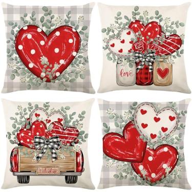 Imagem de Honamonoy Capas de almofada de dia dos namorados 45,7 x 45,7 cm conjunto de 4 capas de almofada decorativas de coração vermelho para decoração de sofá de casa