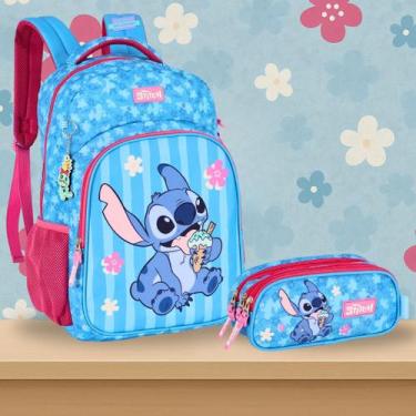 Imagem de Kit Mochila Escolar Stitch + Estojo Triplo  Ice Cream e Lilo & Stitch 