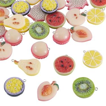 Imagem de Craftdady 27 pingentes de resina com tema de frutas, pêssego, pitaia, pêra, lichia, melancia, maçã, laranja, frutas, berloques, brincos de metal, para artesanato, colar, chaveiro, joias