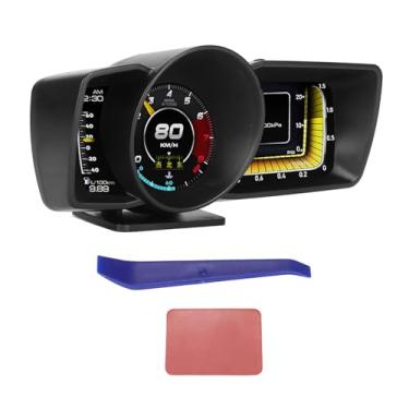 Imagem de Painel do carro, medidor obd2 hud + velocímetro universal gps 3 tela lcd medidor de velocidade digital multifuncional, velocidade km/h rpm tensão temperatura óleo pressão código de falha obdii, para v