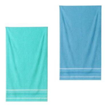 Imagem de Kit 4 Toalha de Banho Ele e Ela 100% Algodão 280g/m² Cor:Azul Claro - 