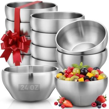 Imagem de Yiyiring Pacote com 12 tigelas de aço inoxidável a granel SUS304 tigelas com isolamento de parede dupla, tigela de sopa de metal escovado fosco para salada de arroz, macarrão, lanche, cereal, sorvete