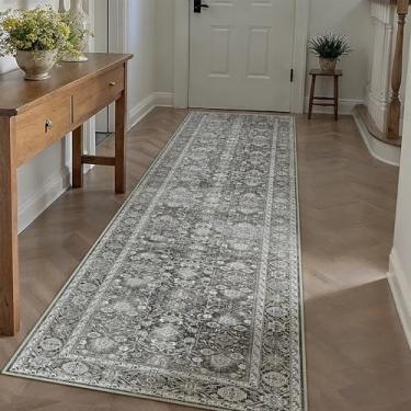 Imagem de PureCozy Tapete de corredor preto 2'15 cm x 35 cm vintage tapete de área corredor longo cozinha lavável sala de estar tapete de destaque retrô envelhecido tradicional antiderrapante lavanderia