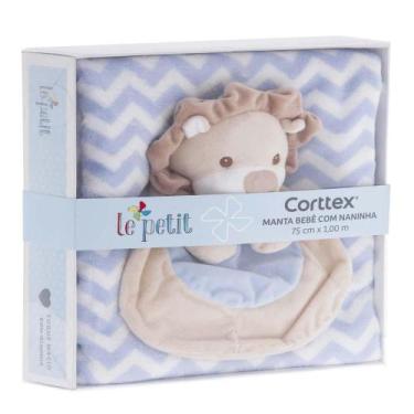 Imagem de Manta Bebê Com Naninha Lepetit Leoãozinho 75cm x 1,00m Azul - Corttex