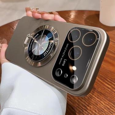 Imagem de SFDSUH Capa rígida fosca com suporte magnético para iPhone 16 Pro Max e proteção para a câmera (para iPhone 16 Pro Max/Cinza Claro)