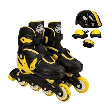 Imagem de Patins Infantil Inline Com Kit De Proteção 34 A 37 Ajustável Preto