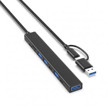 Imagem de Hub USB 8 em 1 divisor adaptador multiportas compatível com tablets, computadores e acessórios – base de alumínio com 1 USB 3.0, 3 USB 2.0, 2 portas de dados USB C, leitor de cartão SD/TF