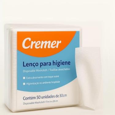 Imagem de Lenço para Higiene Corporal Cremer Toalha Descartável Adulto e Infantil 30x28cm Uso Hospitalar Banho no Leito Toque Macio Hipoalergênico (1 Pct - 50 Un.)