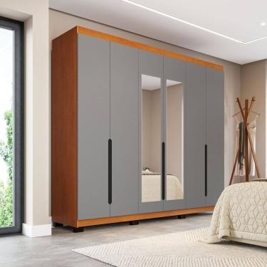 Imagem de Guarda-roupa Casal 6 Portas com Espelho Madrid Cinza/Freijó