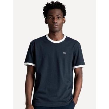 Imagem de Camiseta Tommy Jeans Masculina Regular Flag Ringer Azul Marinho-Masculino