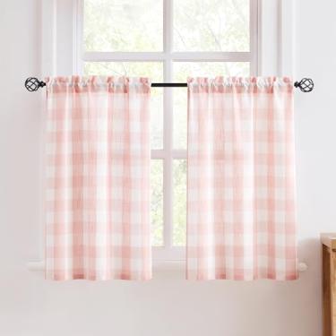 Imagem de Treatmentex Cortinas de cozinha xadrez country 61 cm rosa blush conjunto de cortinas para lavanderia pequenas janelas semitransparentes para janela de banheiro 68,5 cm L x 2 peças rosa coral