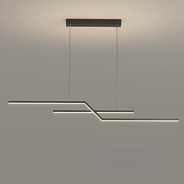 Imagem de Luminária pendente linear moderna, dimerizável, LED 22W, com controle remoto, temperatura de cor ajustável de 3000K a 6000K, ideal para ilha de cozinha e sala de jantar.