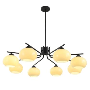 Imagem de Lustre Sputnik de vidro extra grande com 8 lâmpadas, estilo globo, moderno, com luminária pendente embutida, lustre vintage preto para sala de estar, sala de jantar e quarto.
