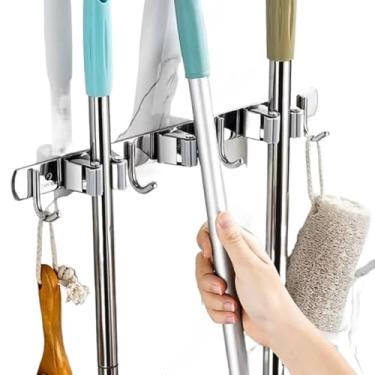 Imagem de Suporte Vassoura Inox Porta Vassoureiro Parede 7 Acessórios