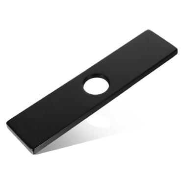 Imagem de Placa de torneira preta, tampa do furo da torneira da pia 25,5 cm 1 ou 3 furos tampa retangular longa placa de convés torneiras escudos torneiras de aço inoxidável placas de deck para cozinha banheiro