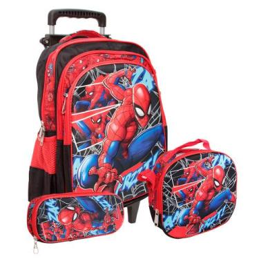 Imagem de Kit Mochila Infantil Escolar Menino Homem Aranha Rodinha - Plike