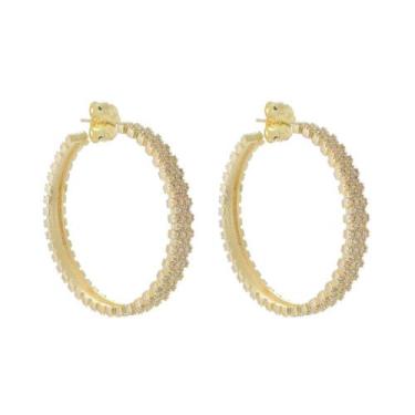 Imagem de Brinco piuka argola semi aberta fany três fileiras zircônia folheado a