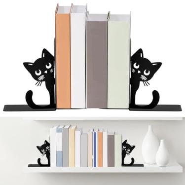 Imagem de 2 peças, suportes para livros para gatos, espiando, fofo, metal, gatos, rolha de livro, decoração decorativa para mesa de livros, para estante, escritório, sala de estudo em casa (estilo preto 1)