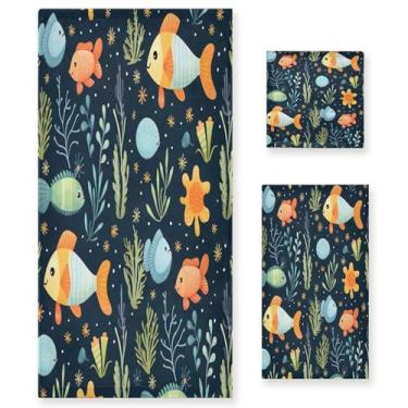 Imagem de xigua Conjunto de toalhas de banheiro de peixe coral absorvente macio 3 peças toalha de banho toalha de mão toalhas decorativas para banheiro, academia, hotel, praia, piscina