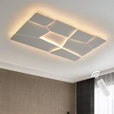 Imagem de Luminária de teto LED ultrafina de 90x60cm, regulável e moderna, com controle remoto, design retangular geométrico que protege os olhos, ideal para sala de jantar, quarto, sala de estar e es
