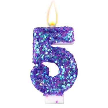 Imagem de Velas de Aniversário Roxas com Números, Velas de Aniversário Roxas com Lantejoulas Decorações Bolo Românticas e Brilhantes Artigos para Aniversários e Casamentos (5)