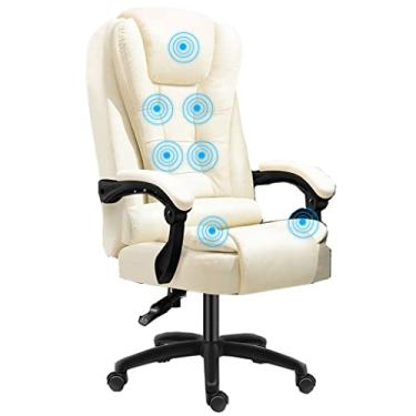 Imagem de Cadeira de escritório de massagem executiva ergonômica, cadeira de mesa de couro PU com encosto alto com vibração de 7 pontos, cadeira de balanço giratória com apoio de braço acolchoado e altura