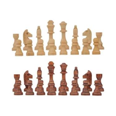 Imagem de Conjunto De Xadrez De Madeira 110mm Com 32 Peças E Tabuleiro De Couro 