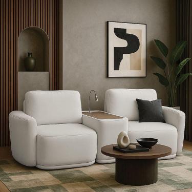 Imagem de Sofá Sala Modulado 211cm Com Console Usb Luminária Brumma Bouclê K01 - D`rossi Cor Cinza Claro