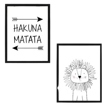 Imagem de Quadro Hakuna Matata Leãozinho Moldura Preta 24X18Cm 2 Peças