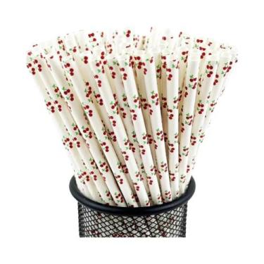 Imagem de Canudos De Papel Descartáveis Coloridos 25 Unidades Rosa Cereja Para A