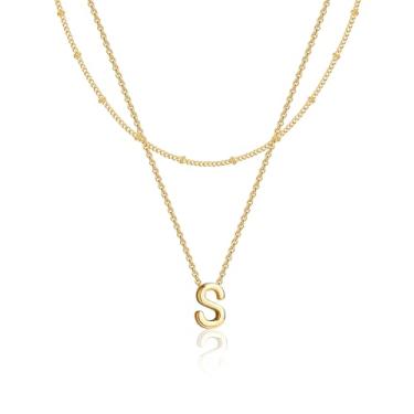 Imagem de Poxtex Colar gargantilha com inicial em camadas para mulheres, pingente de ouro 14 K, colar em camadas, 26 maiúsculas A-Z para mulheres e meninas joias presentes, Banhado a ouro, Sem Pedra Preciosa
