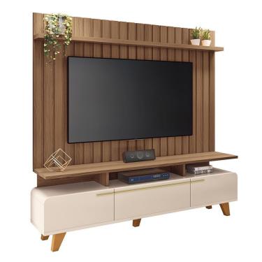 Imagem de Rack Bancada Essenza Com Painel Link 2.0 Off White-castanho Para Tv Até 70? - Hb Móveis Off White-castanho