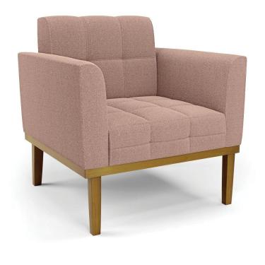 Imagem de Poltrona Sala Base Madeira Fixa Castanho Elisa Bouclê Rosê D03 - D'rossi