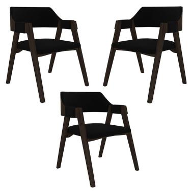 Imagem de Kit 3 Cadeiras Sala De Jantar E Jogos Carteados Madeira Maciça Poker Veludo Preto-capuccino G42 - Gran Belo