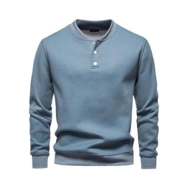 Imagem de Suéter Masculino De Inverno Com Forro De Lã E Botões, Cor Sólida, Casu