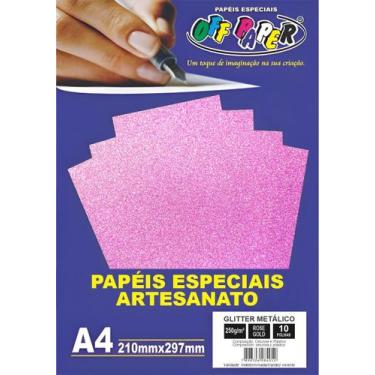 Imagem de Papel Glitter Metálico Rose Gold A4 250g 10 Folhas Off Paper