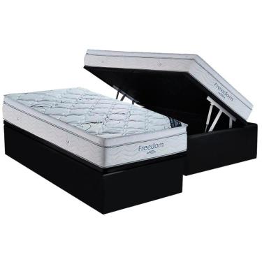 Imagem de Cama Box Baú Solteiro: Colchão Molas Ensacadas Ortobom Superpocket Freedom Visco + Base Crc Suede Black(88x188)