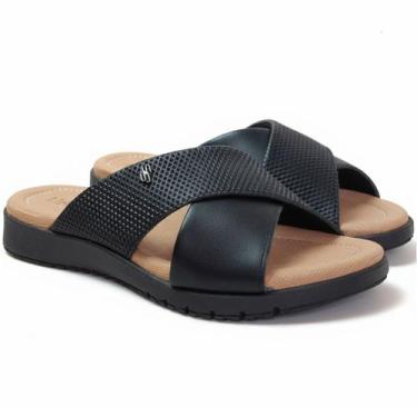 Imagem de Slide Chinelo Feminino Usaflex Couro Amortecimento em Gel Cor:PretoTam