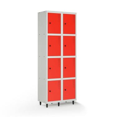 Imagem de Armário Locker Guarda-volume de Aço 8 Portas com Fecho para Cadeado Vestiário Academia Vermelho/Cinza