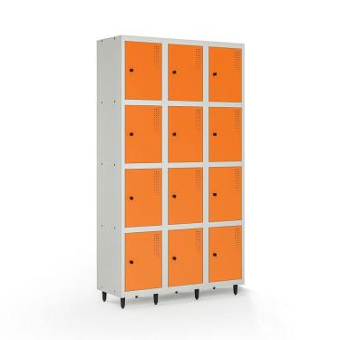 Imagem de Armário Locker Guarda-volume de Aço 12 Portas com Fecho para Cadeado Vestiário Academia Laranja/Cinza