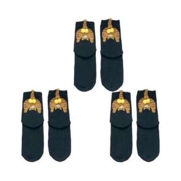 Imagem de Meias De Casal De Gato De Desenho Animado Fofas, De Algodão, Cano Médi
