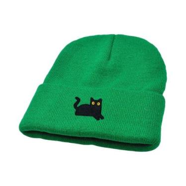 Imagem de Gorro De Tricô Com Padrão De Gato Preto Para Homens E Mulheres, Quente