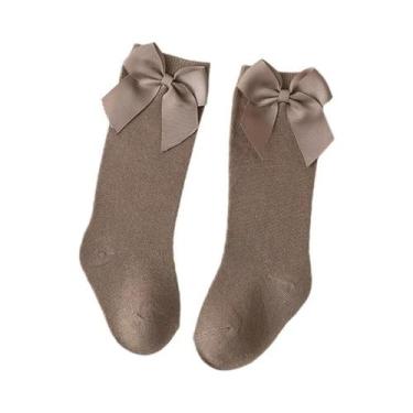 Imagem de Meias De Algodão Para Meninas Até O Joelho Com Laço Grande, Meias De I