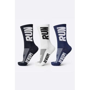 Imagem de Kit 03 Pares Meia Corrida HUPI Run Preto Branco e Azul, Preto, Azul